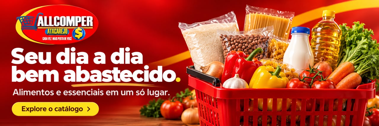 ALLCOMPER: Seu dia a dia bem abastecido. Alimentos essenciais em um só lugar. Explore o catálogo.